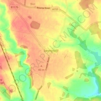 Carte topographique Swinstead, altitude, relief