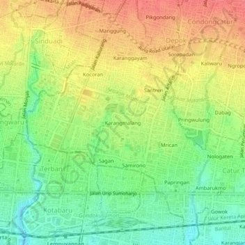 Carte topographique Karangmalang, altitude, relief