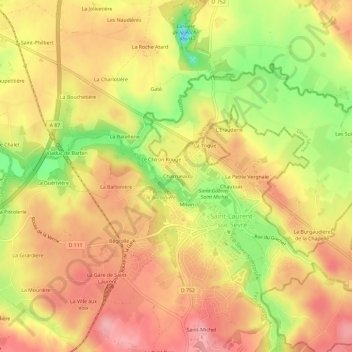 Carte topographique Charrueau, altitude, relief