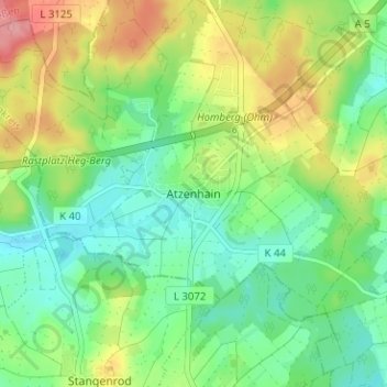 Carte topographique Atzenhain, altitude, relief