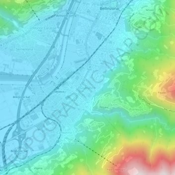 Carte topographique Giubiasco, altitude, relief