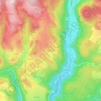 Carte topographique Happingen, altitude, relief