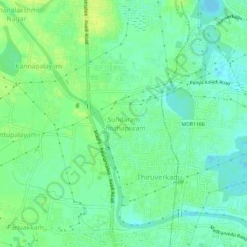 Carte topographique Sundaram Shozhapuram, altitude, relief