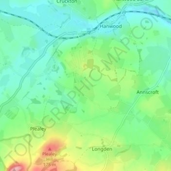 Carte topographique Arscott, altitude, relief