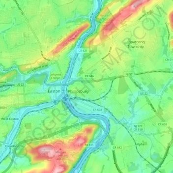 Carte topographique Phillipsburg, altitude, relief