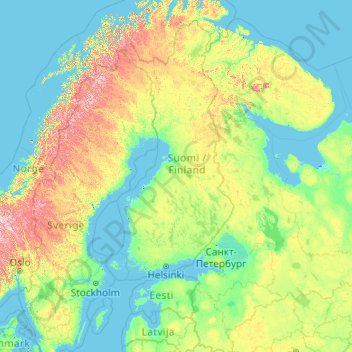 Carte topographique Finlândia, altitude, relief