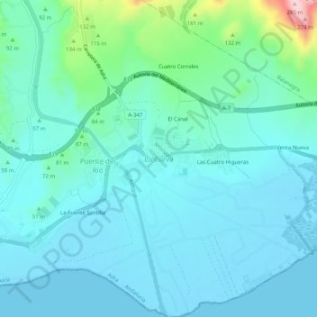 Carte topographique La Curva, altitude, relief