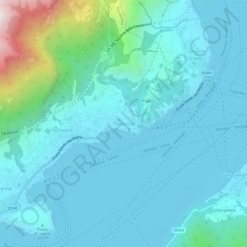 Carte topographique Tremezzo, altitude, relief