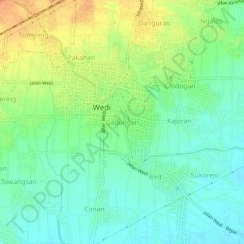 Carte topographique Gadungan, altitude, relief