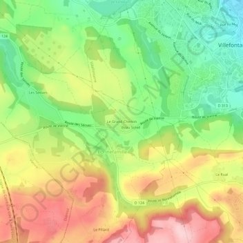 Carte topographique Le Grand Chemin, altitude, relief