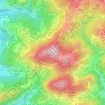 Carte topographique Borovec, altitude, relief