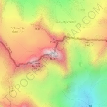 Carte topographique Piz Buin, altitude, relief