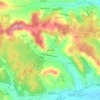Carte topographique Alqueidão, altitude, relief