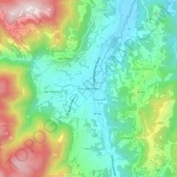 Carte topographique Piani San Filippo, altitude, relief