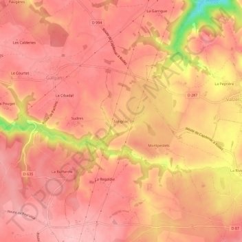 Carte topographique Solignac, altitude, relief