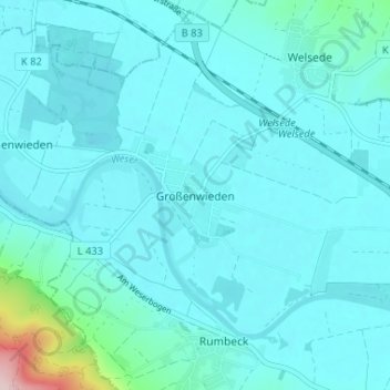 Carte topographique Großenwieden, altitude, relief