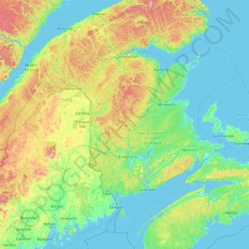 Carte topographique New Brunswick, altitude, relief