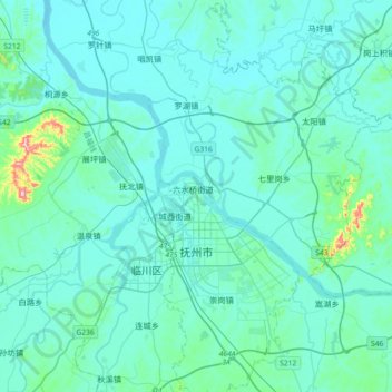 Carte topographique Fuzhou, altitude, relief
