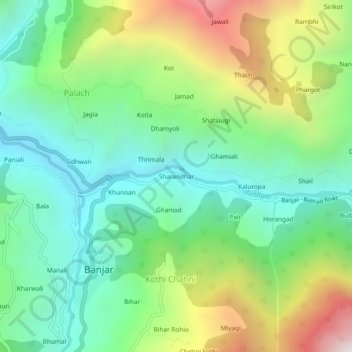 Carte topographique Sharandhar, altitude, relief