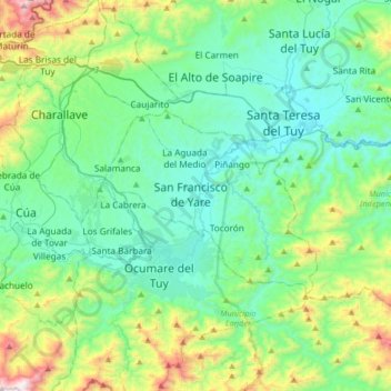 Carte topographique San Francisco de Yare, altitude, relief