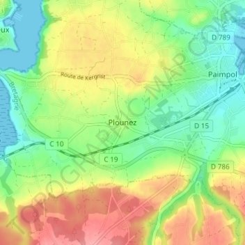 Carte topographique Plounez, altitude, relief