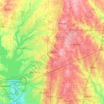 Carte topographique Frisco, altitude, relief