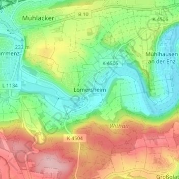 Carte topographique Lomersheim, altitude, relief