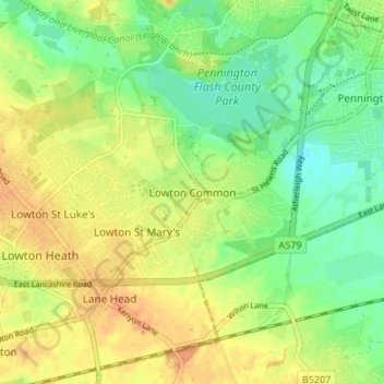 Carte topographique Lowton Common, altitude, relief