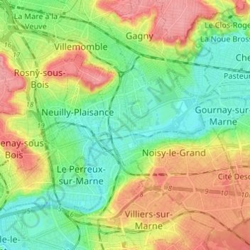 Carte topographique Neuilly-sur-Marne, altitude, relief