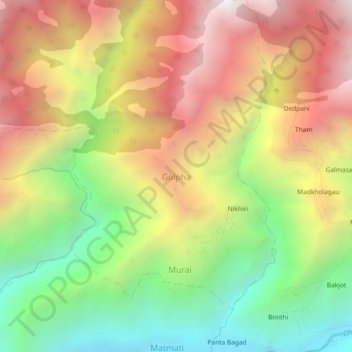 Carte topographique Golpha, altitude, relief