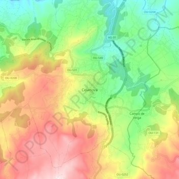 Carte topographique Celanova, altitude, relief