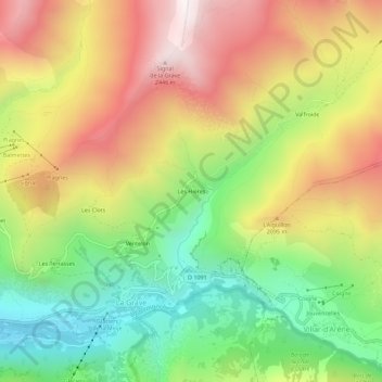 Carte topographique Les Hières, altitude, relief