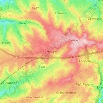 Carte topographique Herve, altitude, relief
