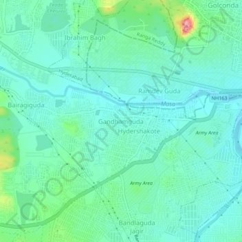 Carte topographique Gandhamguda, altitude, relief