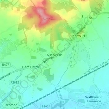 Carte topographique Kiln Green, altitude, relief