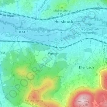 Carte topographique Weiher, altitude, relief