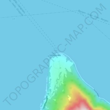 Carte topographique Vangsnes, altitude, relief