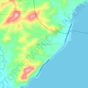 Carte topographique San Francisco, altitude, relief