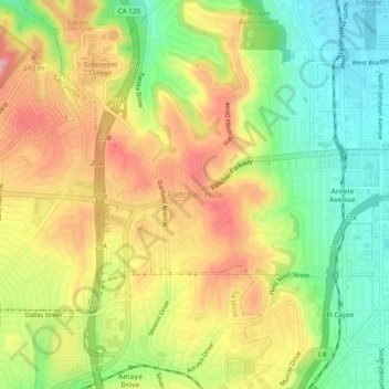 Carte topographique Fletcher Hills, altitude, relief