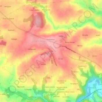 Carte topographique Ty Plat, altitude, relief