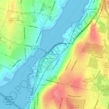 Carte topographique Bowenville, altitude, relief