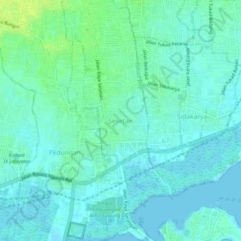 Carte topographique Sesetan, altitude, relief