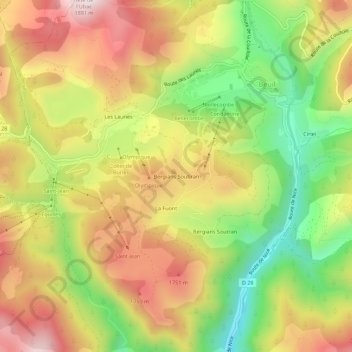 Carte topographique Bergians Soubran, altitude, relief