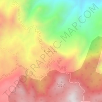 Carte topographique Poombarai, altitude, relief