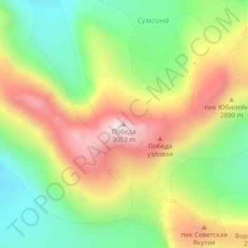 Carte topographique Победа, altitude, relief