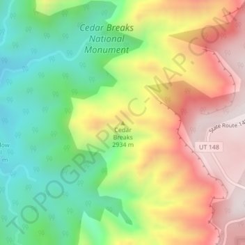 Carte topographique Cedar Breaks, altitude, relief