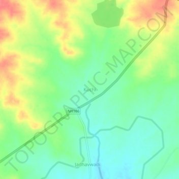 Carte topographique Kuchi, altitude, relief