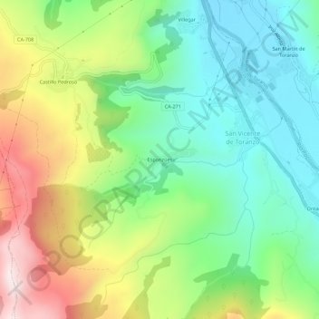 Carte topographique Esponzúes, altitude, relief
