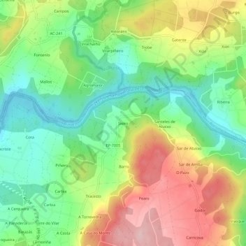 Carte topographique Sieiro, altitude, relief
