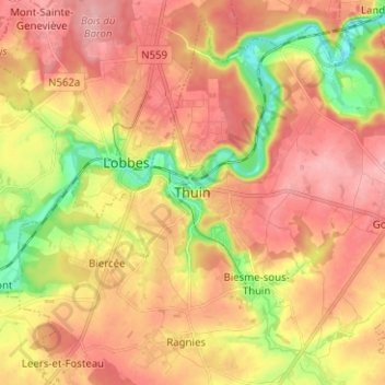 Carte topographique Thuin, altitude, relief